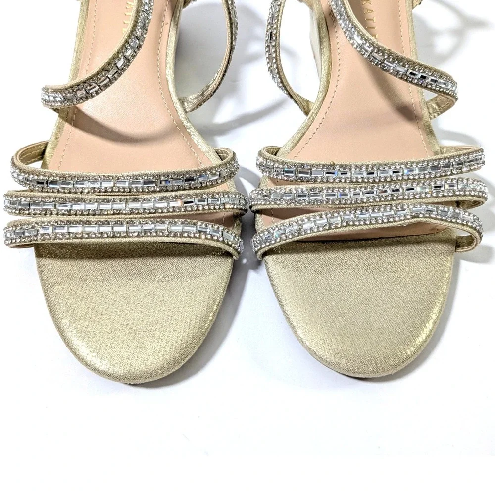 Kelly & Katie Tahada Gold Rhinestone Wedge Sandals Size 8M 38.5